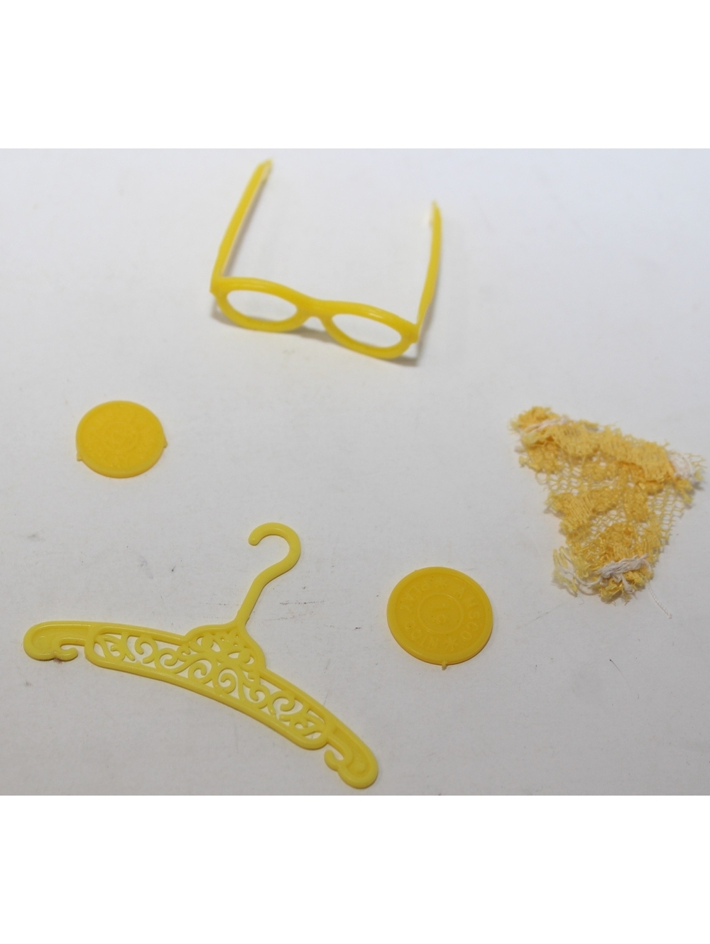 Vintage 1960s Barbie Clothing Accessories Lot Yellow Glasses Hanger AMSCO Coins